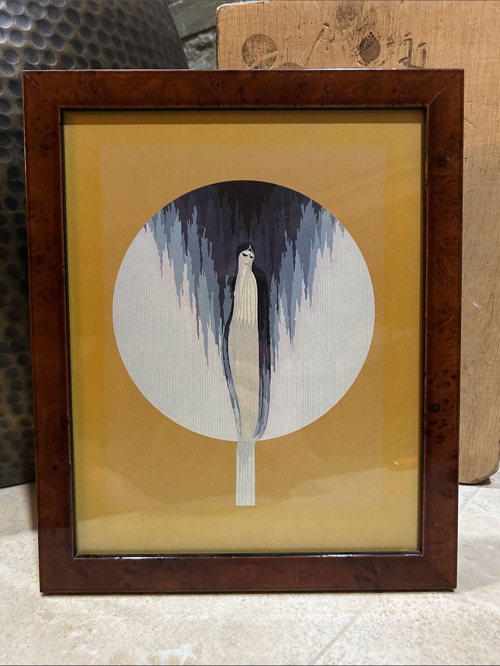 ERTE Vintage Book Print- “La Tristesse” Framed Art
